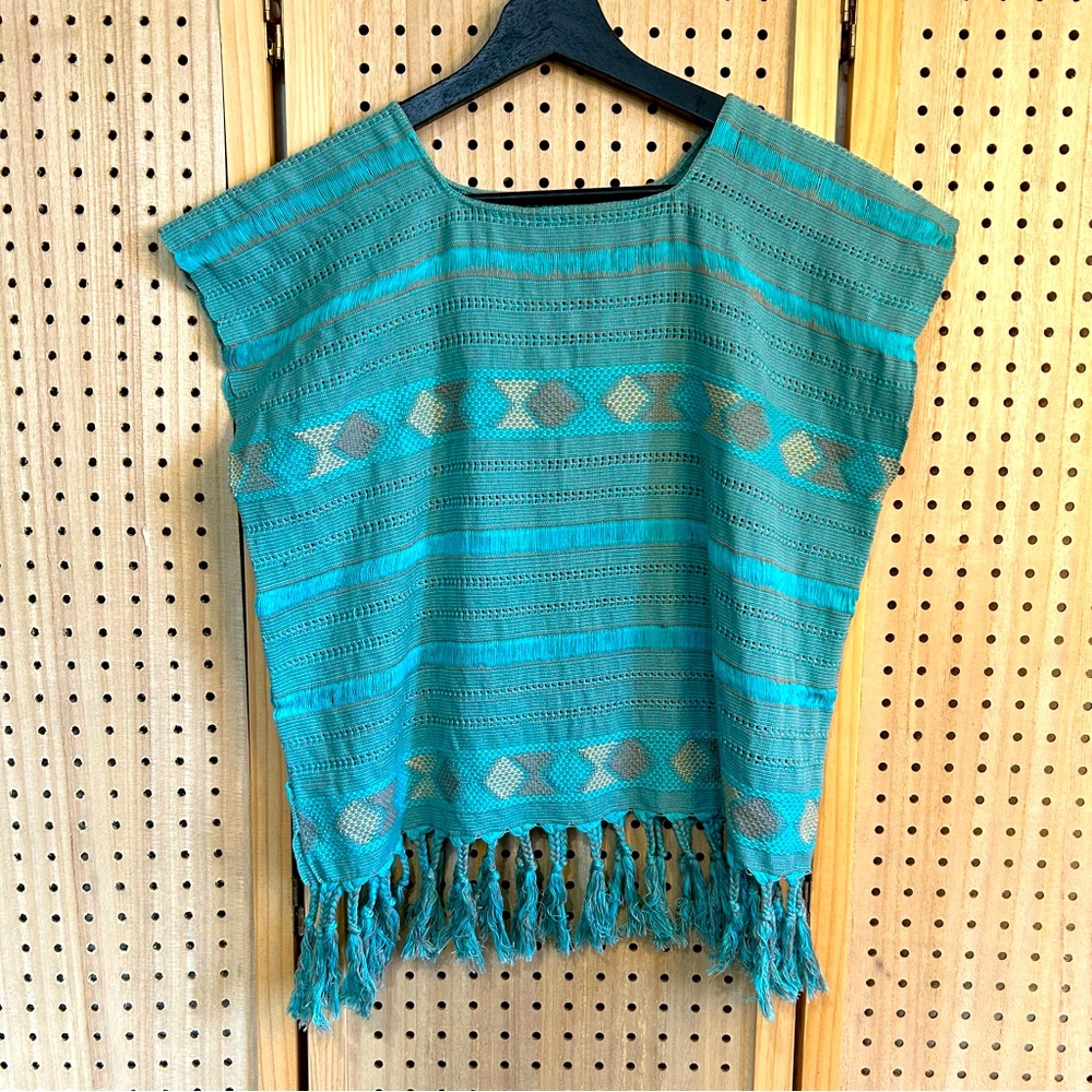 Vintage 70s Mexican Woven Hippie Boho Tunic Top